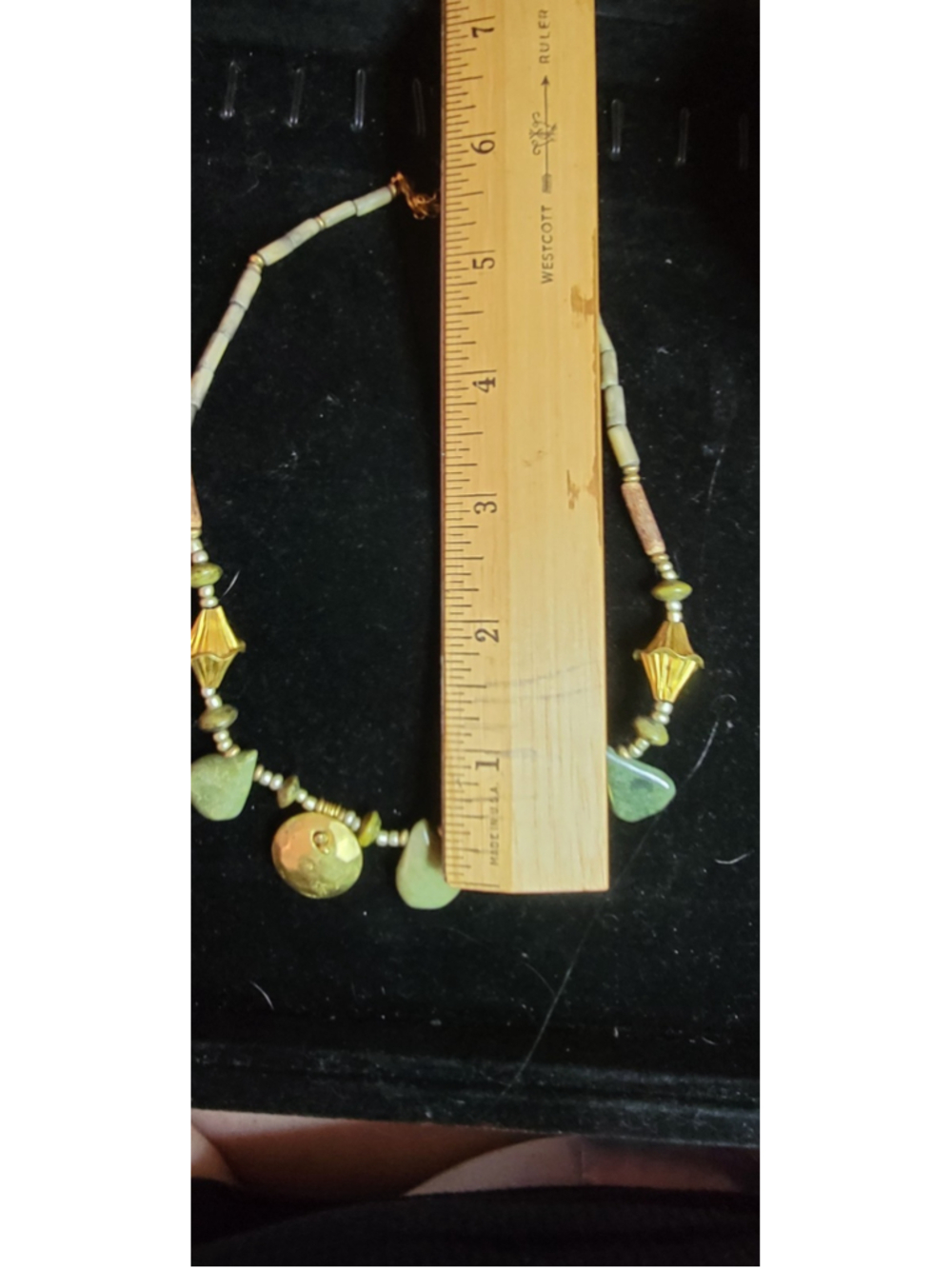 Boho Green Stone Necklace Gold Bead Dangle Statement Artisan Style Chunky Neckla - Picture 8 of 11